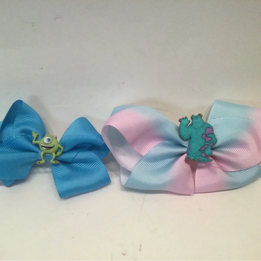 Pixar Monster Inc Hair Bow Clip Sully Mike Barrette Pony Tail Blue And Pink.